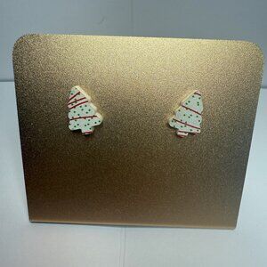 NEW Little Debbie-like TINY Christmas Tree Cake Earrings Holiday Xmas